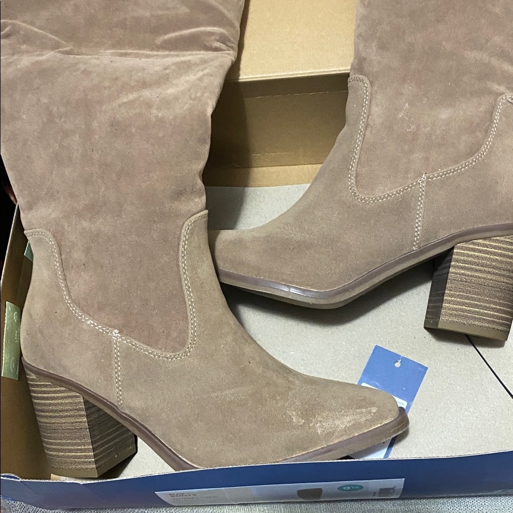 Universal Thread”May Boots”Tan Faux Suede OTK Tall High Women's Boots Size 9.5 - Picture 7 of 14